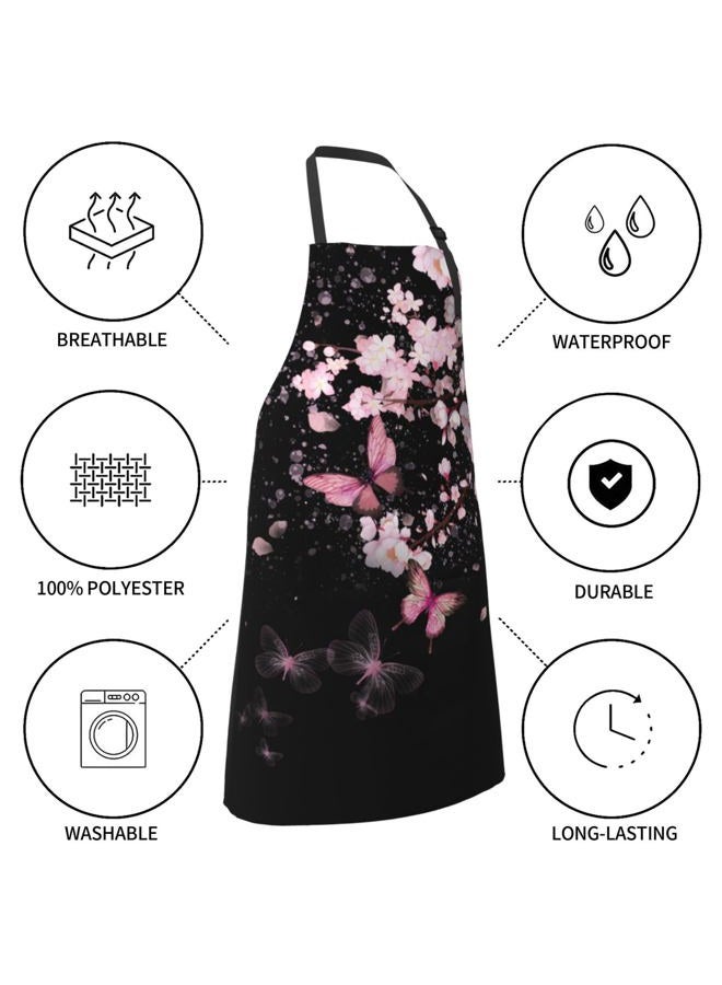 DZGlobal Cherry Blossom Apron with Pockets - Pink Flowers Black Cooking Aprons Adjustable Kitchen Bib for Men Women Chef Gardening Baking - Image 5