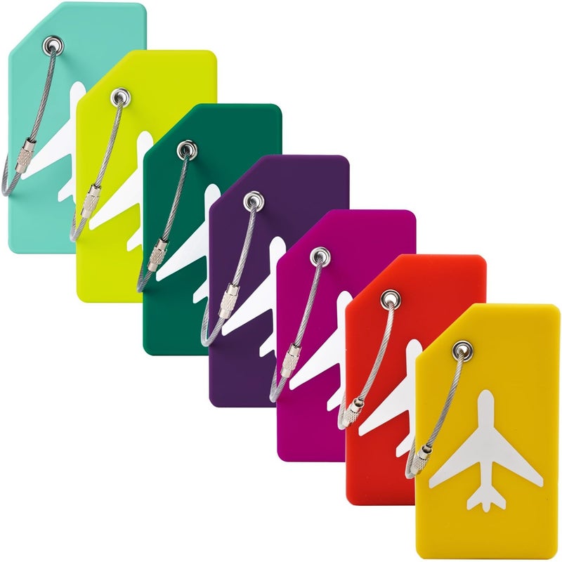 MODENGKONGJIAN 7 Pack Silicone Luggage Tag Travel Suitcase Tags with Name ID Card Perfect to Quickly Spot Baggage Handbag (Colorful) - Image 1