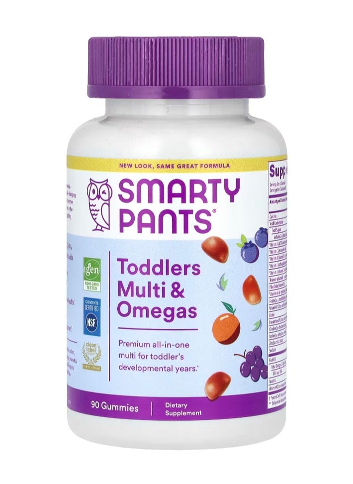 SmartyPants - Toddler Formula Daily Gummy Multivitamin Vitamin C, D3, And Zinc for Immunity, Gluten Free, Omega 3 Fish Oil, Vitamin B6, B12, 90 Count - 30 Day Supply - Image 1