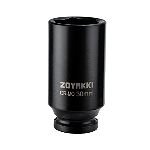 ZOYAKKI زوياكي 1/2" درايف × 30 مم عمق 6 PT تأثير صمولة، CR-MO، 1/2 بوصة درايف 6 نقطة صمولة محور لإزالة سهلة لصواميل محور العمود (30 مم) - Image 1
