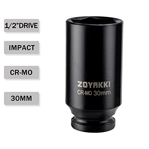 ZOYAKKI زوياكي 1/2" درايف × 30 مم عمق 6 PT تأثير صمولة، CR-MO، 1/2 بوصة درايف 6 نقطة صمولة محور لإزالة سهلة لصواميل محور العمود (30 مم) - Image 3