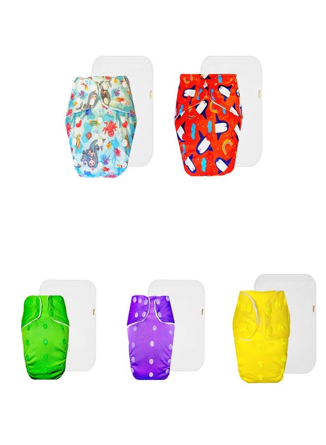 Dumbledo Premium Cloth Diaper with Cotton Insert (Pack of 5) | Hypoallergenic | 6-Layer Absorbent Pad | Easy to Clean | Designed by Moms | 3 Months - 3 Years | Unisex Baby - Image 1