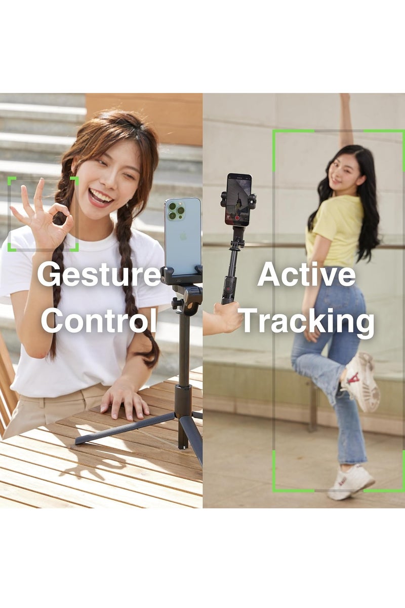 AOCHUAN Aochuan M2 Pro Smartphone Gimbal, Video Stabilizer, Selfie Stick & Tripod, AI Body Tracking, Magnetic Light, Portable & Foldable iPhone Android Gimbal for Vlogging, YouTube, Tiktok & Instagram Videos White  - Image 4