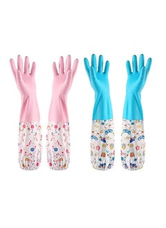 ShopiMoz ShopiMoz Reusable Rubber Latex PVC Flock lined Long Elbow Hand Gloves Safety Kitchen for DishWashing Cleaning Gardening 2 Pair 