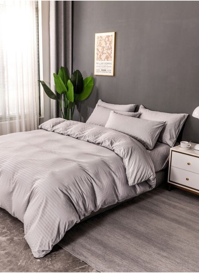 LUNA Home Premium King size Plain Grey Color Striped Design, Bedding Set of 6 Pieces Without Filler  - Image 4