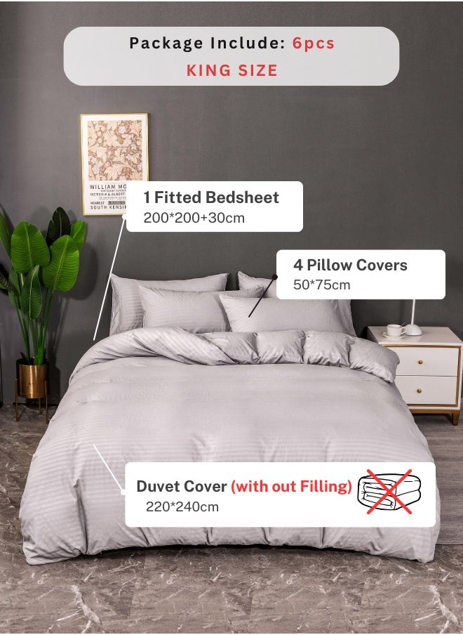 LUNA Home Premium King size Plain Grey Color Striped Design, Bedding Set of 6 Pieces Without Filler  - Image 2
