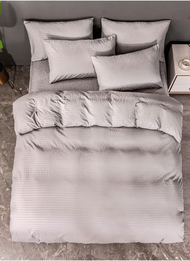 LUNA Home Premium King size Plain Grey Color Striped Design, Bedding Set of 6 Pieces Without Filler  - Image 3