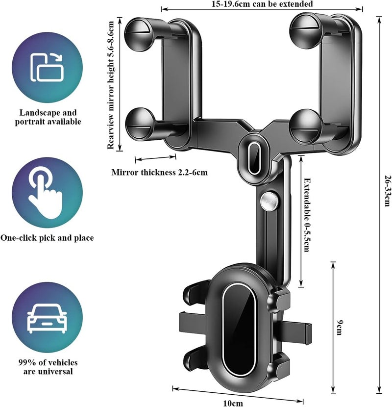 OneNine Rearview Mirror Phone Holder for Car, Upgrade 360° Rotatable Retractable Car Phone Holder Mount GPS Holder Automobile Cradles, Multifunctional Adjustable Car Rear View Mirror Phone Holder - Image 4