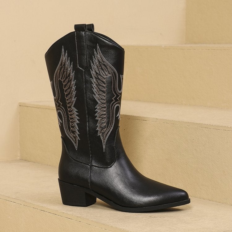 Cross-border foreign trade plus size boots women 2024 new high boots high-heeled boots embroidered western Denim knight boots - Image 4