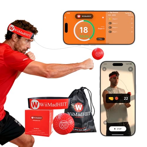WiiMad Boxing Reflex Ball with App Punch Counter, Reaction Ball for Hand Eye Coordination Training, Boxing Equipment with Headband, Punching Game for Kids, Teens & Adults, Fitness Gift - Image 1