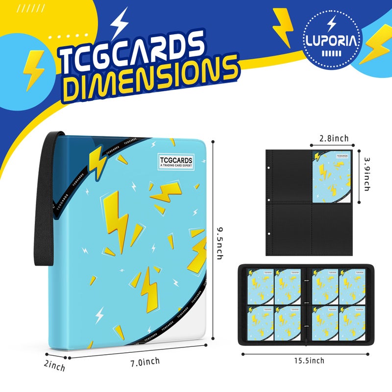Luporia Trading Card Binder 4 Pocket,400 Pocket Card Collection Binder with 50 Removable Sleeves,PU Waterproof Top Card Book,3-Ring Zipper Collectible Trading Card Album for MTG/TCG/Card Holder Gift(Blue) - Image 2