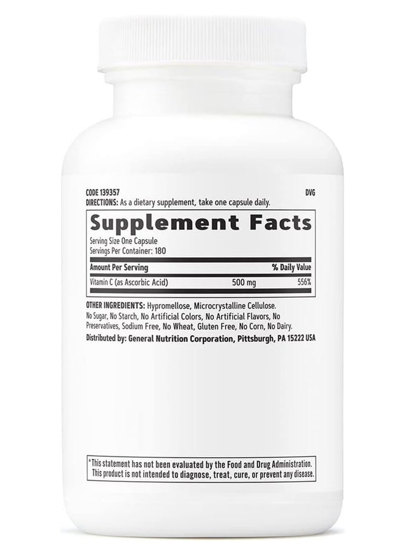 Vitamin C Capsules 500 Mg 180 Capsules Provides Immune Support