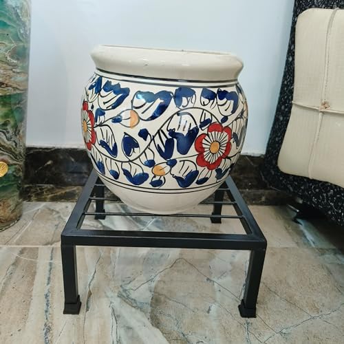 Niyara Designer Ceramic planters pots for Indoor Outdoor Home, Garden Office Decor Balcony Planters Gamla Flower Size- Large, 8 inches (Blue 8 inch with 10 inch Square Stand) - Image 2