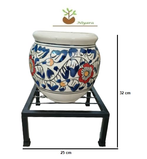 Niyara Designer Ceramic planters pots for Indoor Outdoor Home, Garden Office Decor Balcony Planters Gamla Flower Size- Large, 8 inches (Blue 8 inch with 10 inch Square Stand) - Image 3
