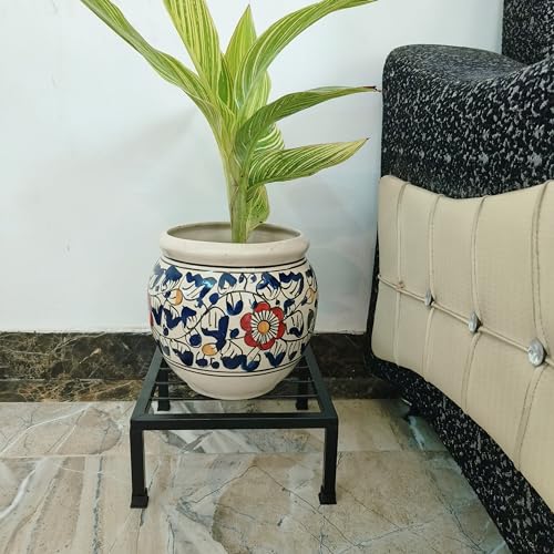 Niyara Designer Ceramic planters pots for Indoor Outdoor Home, Garden Office Decor Balcony Planters Gamla Flower Size- Large, 8 inches (Blue 8 inch with 10 inch Square Stand) - Image 1