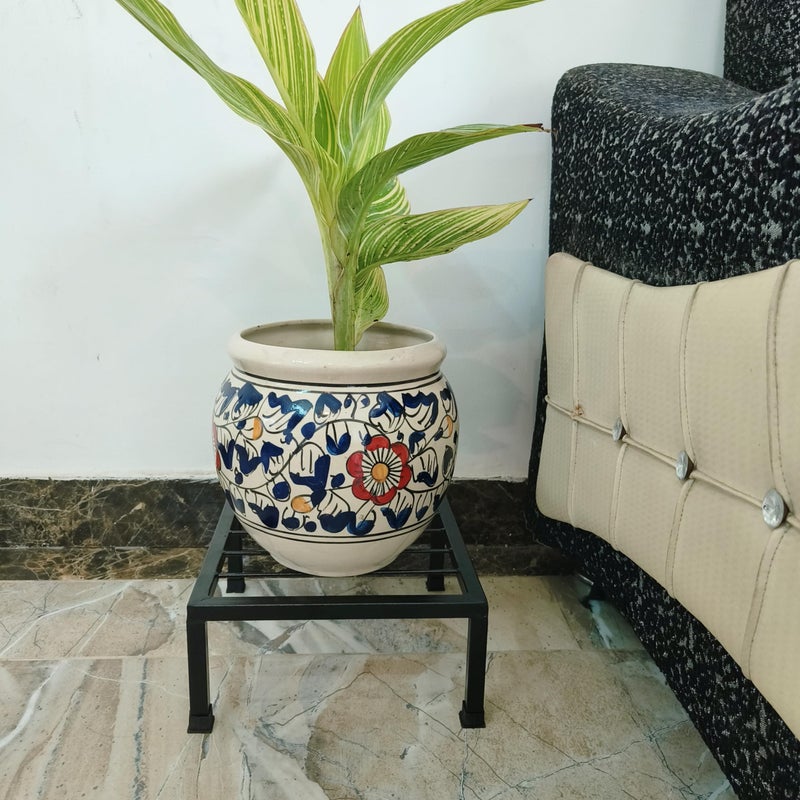 Niyara Designer Ceramic planters pots for Indoor Outdoor Home, Garden Office Decor Balcony Planters Gamla Flower Size- Large, 8 inches (Blue 8 inch with 10 inch Square Stand) - Image 4