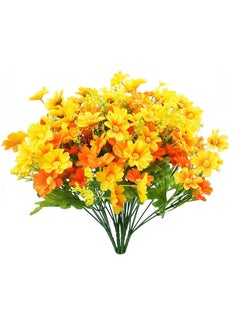 Excefore Artificial Fake Flowers, 6 Bundles Daisy Mums Flowers Outdoor UV Resistant Faux Shrubs Plants Indoor Outside Hanging Planter for Home Wedding Office DIY Garden Porch Décor (Orange Yellow)  - Image 1