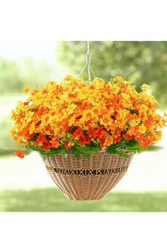 Excefore Artificial Fake Flowers, 6 Bundles Daisy Mums Flowers Outdoor UV Resistant Faux Shrubs Plants Indoor Outside Hanging Planter for Home Wedding Office DIY Garden Porch Décor (Orange Yellow)  - Image 3