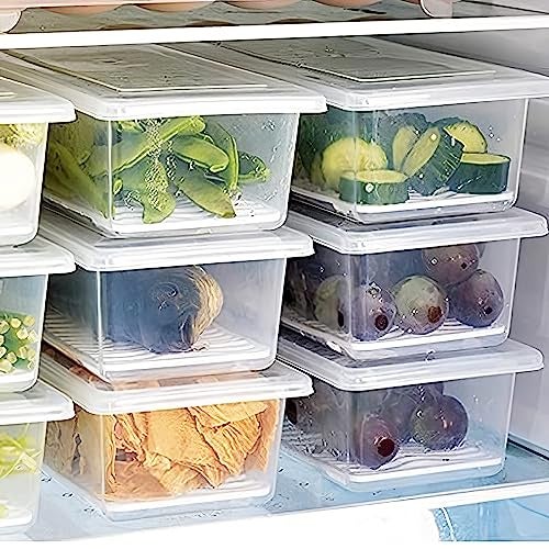 KWER Fridge Storage Boxes Fridge Organizer With Removable Drain Plate Fridge Storage Containers Keeps Fruits, Vegetables, Meat, Fish Fresh Longer 1500 Ml Container Box(Pack Of 4, Plastic),Clear - Image 1
