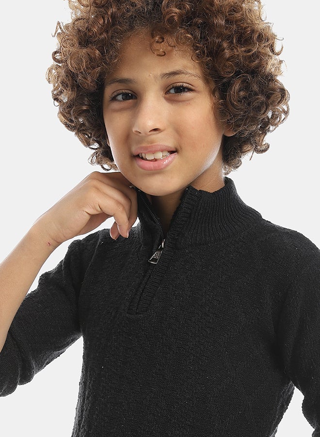 Andora Half Zipper Closure Plain Pullover-Black - Image 4