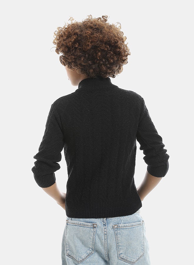 Andora Half Zipper Closure Plain Pullover-Black - Image 3