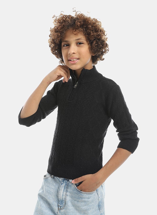 Andora Half Zipper Closure Plain Pullover-Black - Image 2