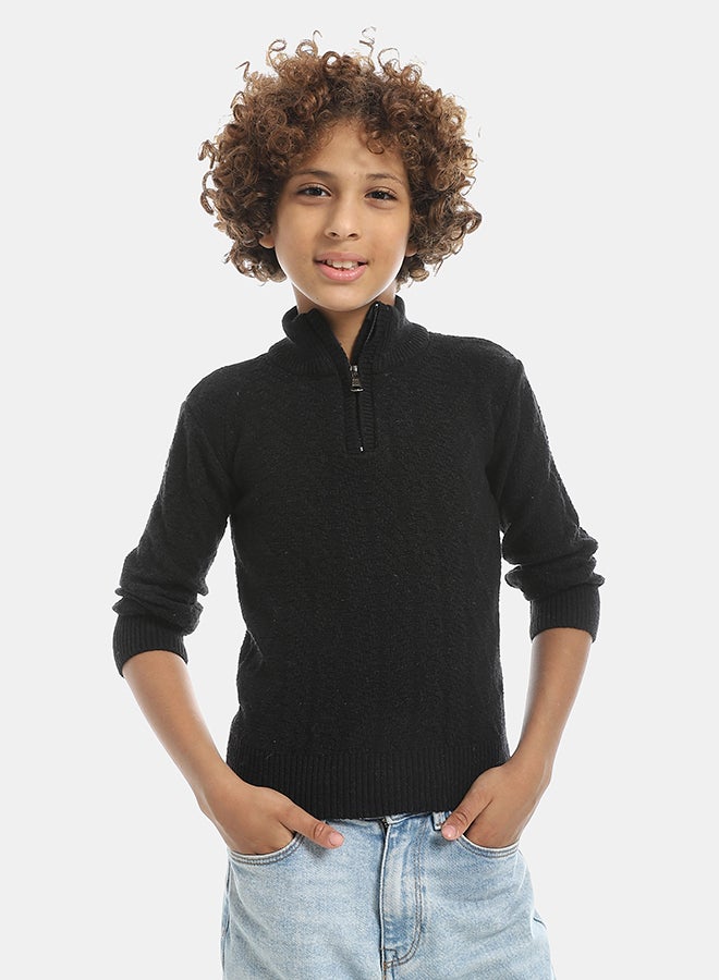 Andora Half Zipper Closure Plain Pullover-Black - Image 1