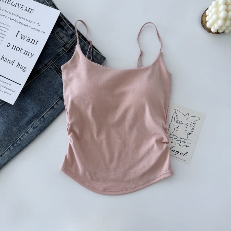 213 Rayon Camisole Seamless Pleated Suspenders Vest With Chest Pad Summer Girls Wear Small Suspenders Inside And Outside - Image 1