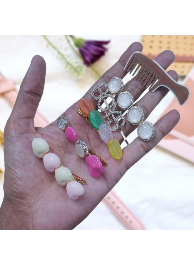 JPV 12 Pcs Premium Korean Stylish Hair Clips For Women And Girls, Black Pearl Metal clip, Multicolor - Image 3