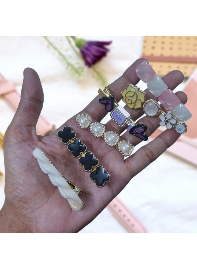 JPV 12 Pcs Premium Korean Stylish Hair Clips For Women And Girls, Black Pearl Metal clip, Multicolor - Image 4