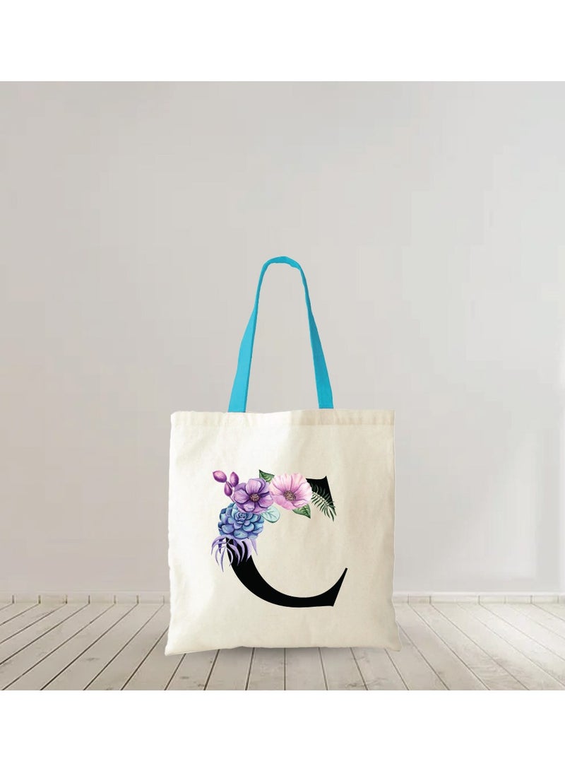 PRINTSHOP4ME Initial Letters Canvas Cotton Tote Bag With Blue Handle-Ideal Gifts For Bridesmaids-Party Bag  - Image 4