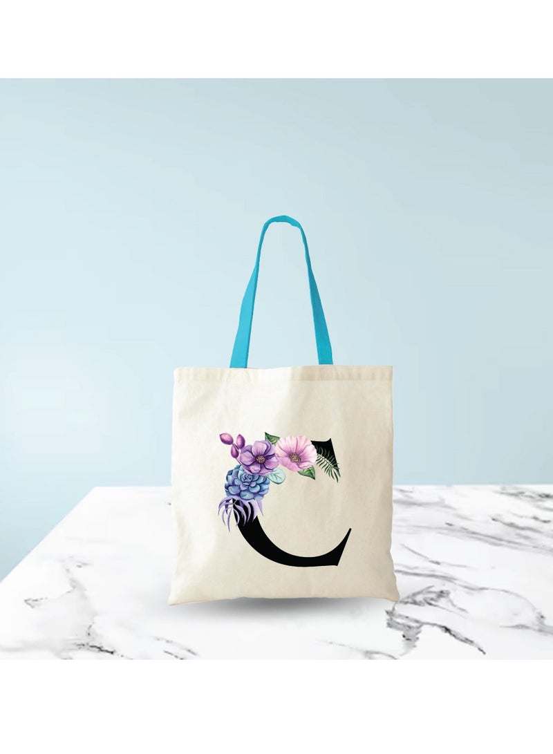 PRINTSHOP4ME Initial Letters Canvas Cotton Tote Bag With Blue Handle-Ideal Gifts For Bridesmaids-Party Bag  - Image 5