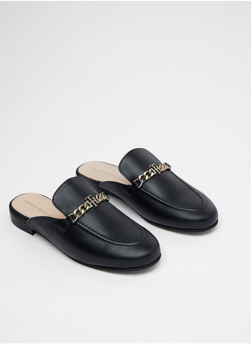 TOMMY HILFIGER - Leather Chain Mule Loafers - Image 1