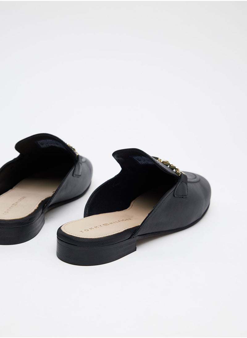 TOMMY HILFIGER - Leather Chain Mule Loafers - Image 1