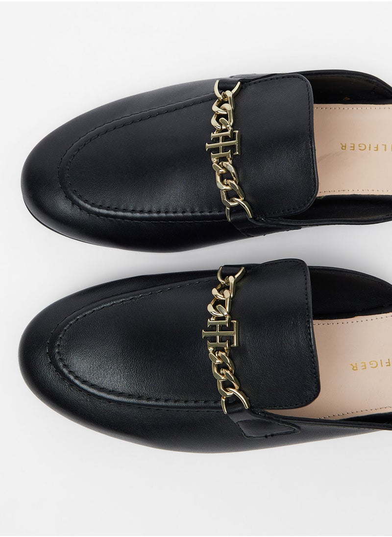 TOMMY HILFIGER - Leather Chain Mule Loafers - Image 1