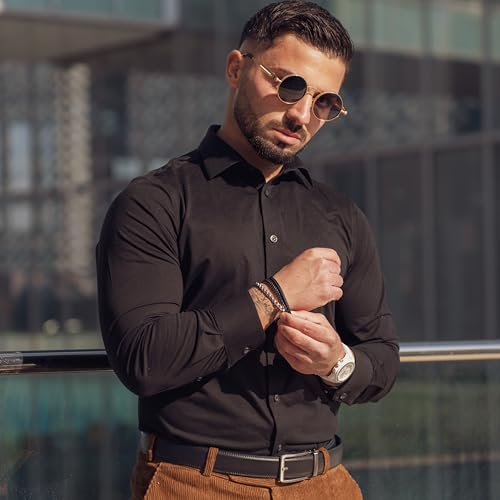 SERASAR Pulsera de cuero plateado para hombre 20cm Idea regalo Caja Piel vacuno trenzada genuino trenzado multicapa ajustable con cierre magnético - Image 5