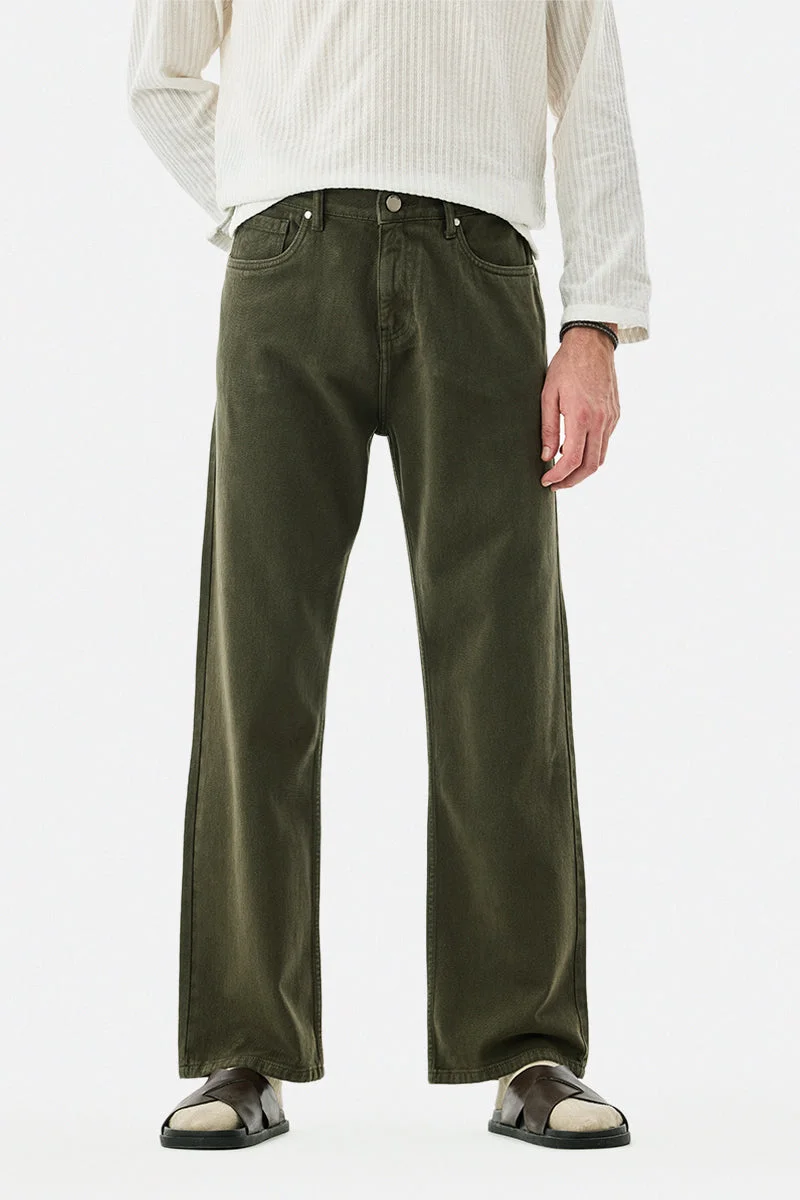 سنيتش Green Solid Straight Fit Casual Jeans