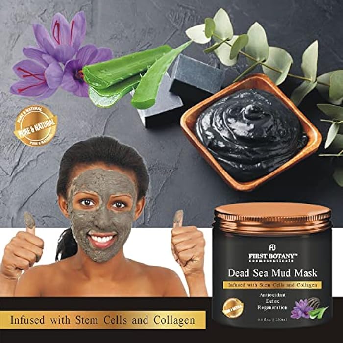 First Botany, 100% Natural Mineral-Infused Dead Sea Mud Mask 8.8oz Stem Cells Facial Treatment Skin Cleanser Pore Reducer Anti Aging Acne Treatment Blackhead Remover Cellulite & Natural Moisturizer - Image 2