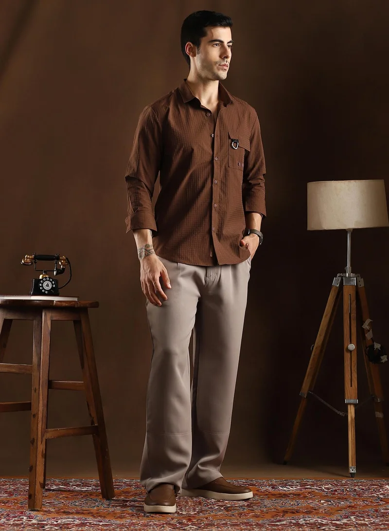 Campus Sutra  Men's Chocolate Brown Grid-Utility Shirt for Men | Best Price UAE