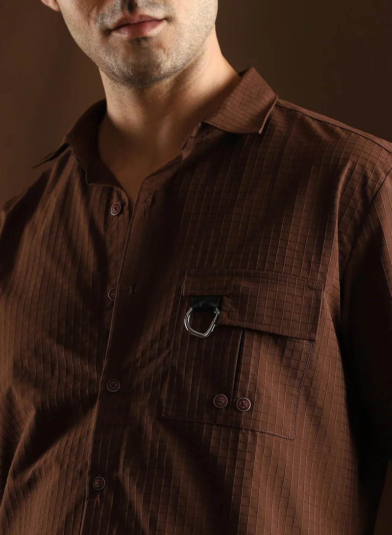 Campus Sutra  Men's Chocolate Brown Grid-Utility Shirt for Men | Best Price UAE