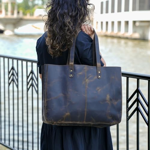 KomalC Leather Tote Bag for Women Purse Satchel Travel Bag shopping Carry Messenger Multipurpose Handbag (15 INCH, Buffalo Distressed Tan) - Image 2