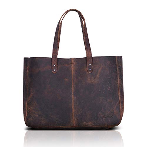 KomalC Leather Tote Bag for Women Purse Satchel Travel Bag shopping Carry Messenger Multipurpose Handbag (15 INCH, Buffalo Distressed Tan) - Image 1