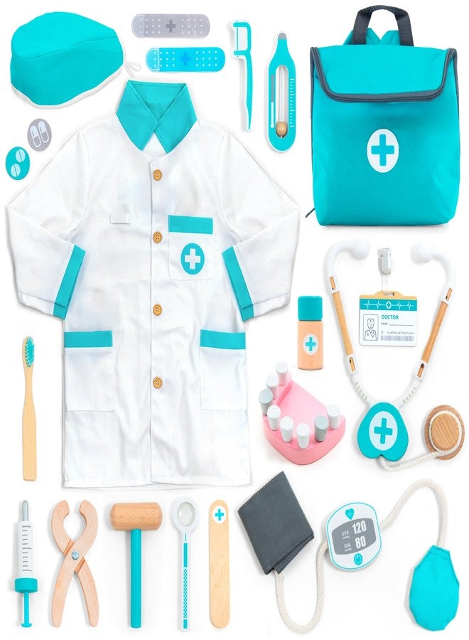 UMU® Wooden Doctor's Case, Children's Play Set with Stethoscope, Blood Pressure Monitor, Dentist Accessories and More, Doctor Case Toy for Role Play, 24-Piece Medical Kit for Children from 3, 4, 5 - Image 1