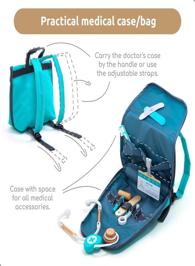 UMU® Wooden Doctor's Case, Children's Play Set with Stethoscope, Blood Pressure Monitor, Dentist Accessories and More, Doctor Case Toy for Role Play, 24-Piece Medical Kit for Children from 3, 4, 5 - Image 3