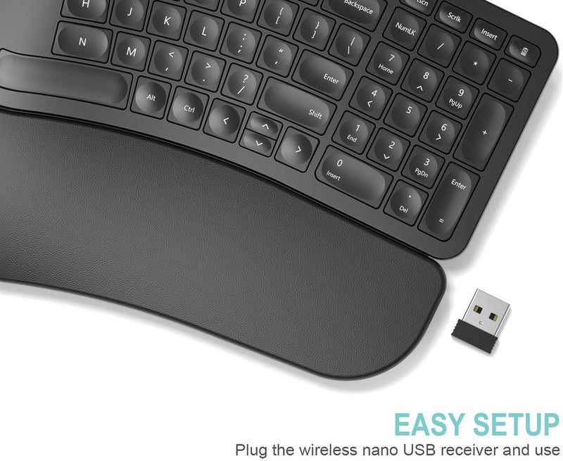 Arteck Split Ergonomic Keyboard with Cushioned Wrist and Palm Rest, 2.4G USB Wireless Comfortable Natural Ergonomic Split Keyboard, for Windows Computer Desktop Laptop - Image 4