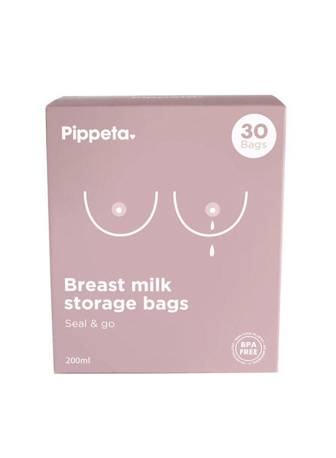 Pippeta Breast Milk Storage Bags – Pre-Sterilised, Leak-Proof, BPA-Free, 200ml, Freezer & Fridge Safe, 30 Pack