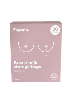 Pippeta Pack of 30 Breast Milk Storage Bags, Up To 200 Ml of Breast Milk, Leak Proof, Pre - Sterilised, For Storing And Freezing Breast Milk  - Image 1