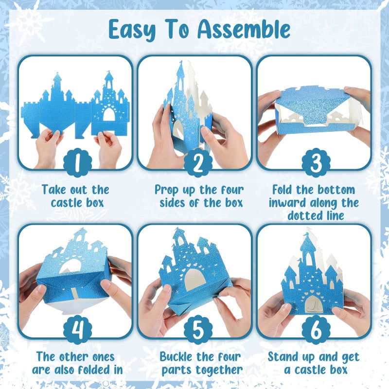 Chinco 20 Pieces Blue Castle Boxes Princess Candy Box Glitter Birthday Party Favor Treat Gift Princess Party Decorations Castle Table Centerpiece for Bridal Girls Wedding Birthday Baby Shower Supplies - Image 3