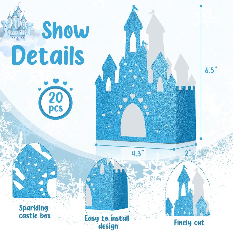 Chinco 20 Pieces Blue Castle Boxes Princess Candy Box Glitter Birthday Party Favor Treat Gift Princess Party Decorations Castle Table Centerpiece for Bridal Girls Wedding Birthday Baby Shower Supplies - Image 2