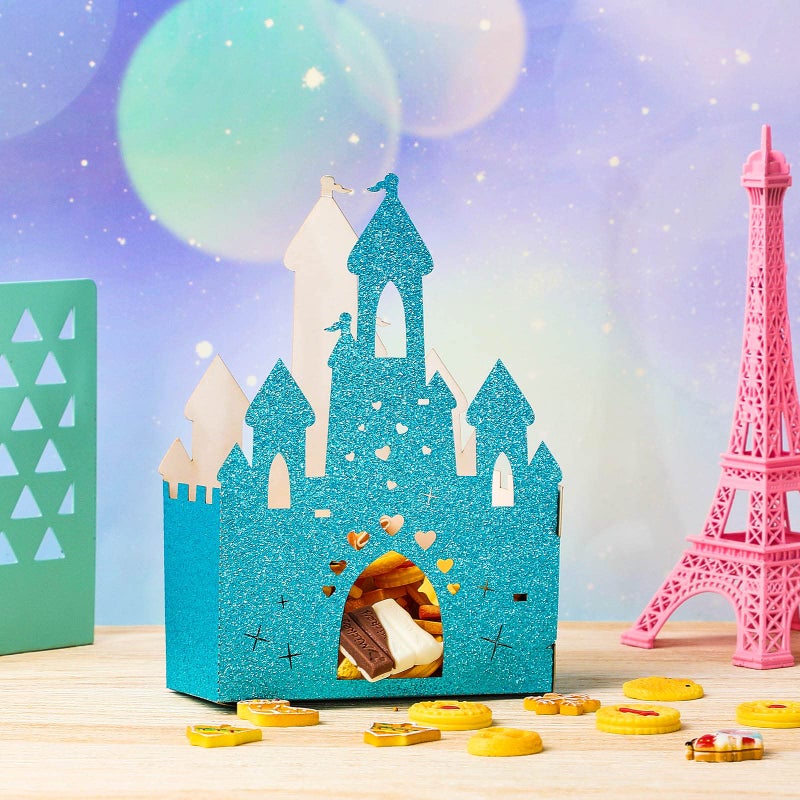 Chinco 20 Pieces Blue Castle Boxes Princess Candy Box Glitter Birthday Party Favor Treat Gift Princess Party Decorations Castle Table Centerpiece for Bridal Girls Wedding Birthday Baby Shower Supplies - Image 5